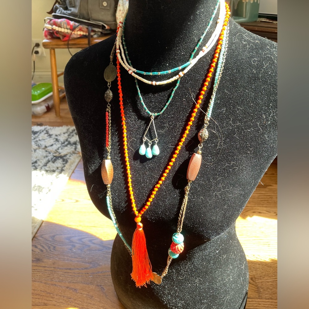 Orange and Turquoise Beaded Necklace Stack Jewelry Bundle